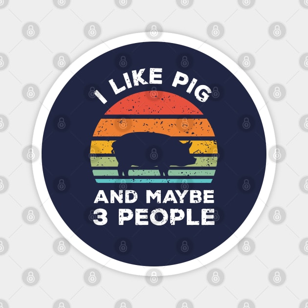 I Like Pig and Maybe 3 People, Retro Vintage Sunset with Style Old Grainy Grunge Texture Magnet by Ardhsells